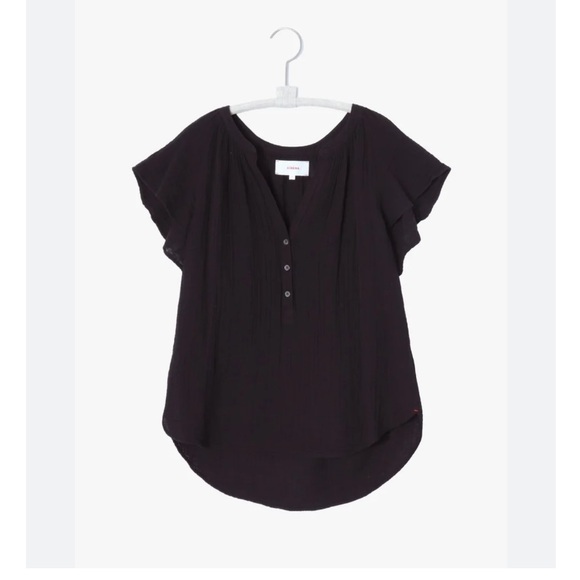 Xirena Blouse Kimber Cotton Gauze Short Sleeve Button Down in Black - Picture 1 of 6